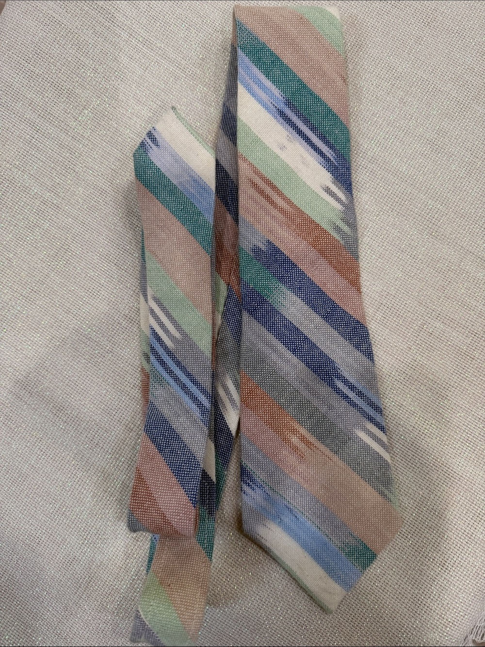 Classic Striped Men’s Tie in Blue, Green and Tan cotton 100%